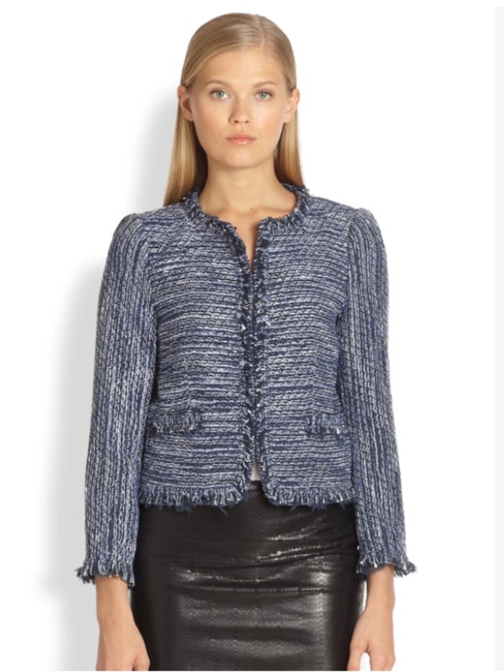 Like New Alice + Olivia Kidman Blue Tweed Jacket, Size Small